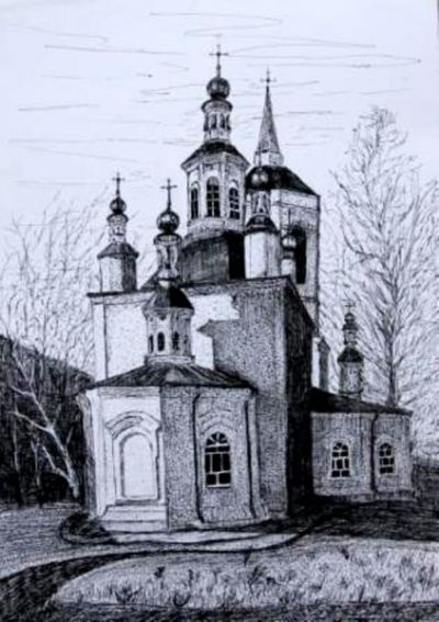 Григорьевская Феодора 16 лет Церковь в селе Тогур, гелиевая ручка